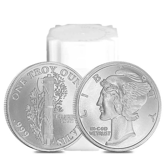 .999 fine 1 Troy ounce silver mercury dime round - Picture 3 of 3